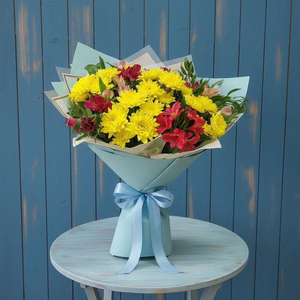 Букет цветов из: Альстромерии и Хризантемы в Соколовом