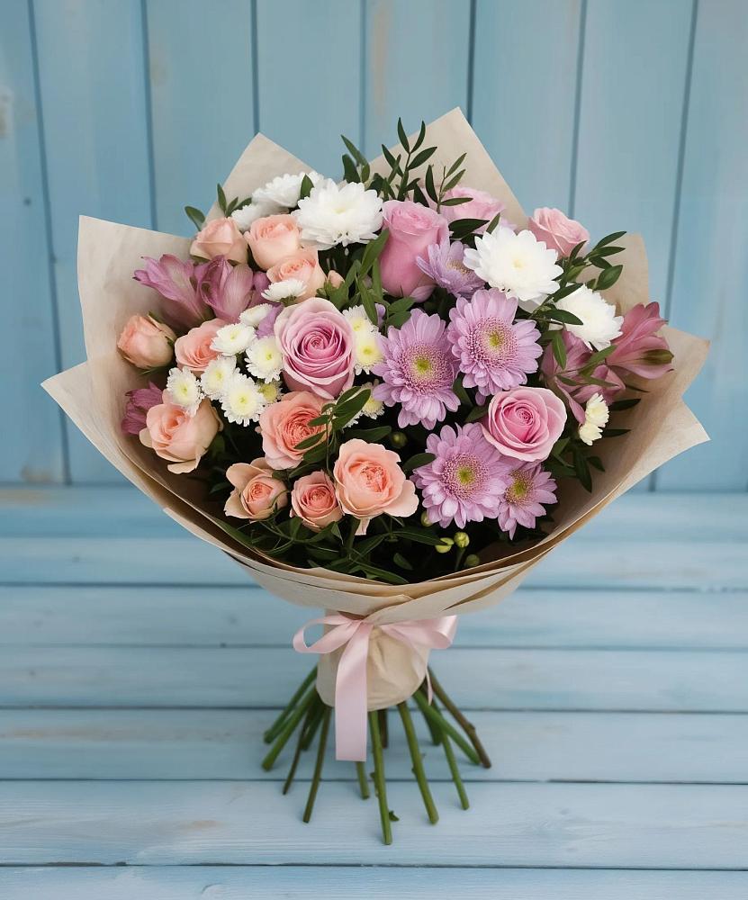 Букет цветов из: Хризантемы, Розы и Альстромерии в Соколовом