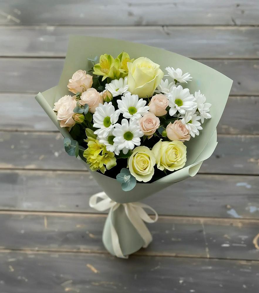Букет цветов из: Альстромерии, Розы и Хризантемы в Соколовом