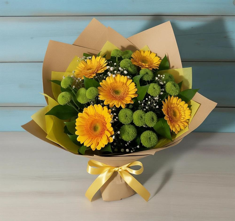 Букет цветов из: Герберы и Хризантемы в Соколовом