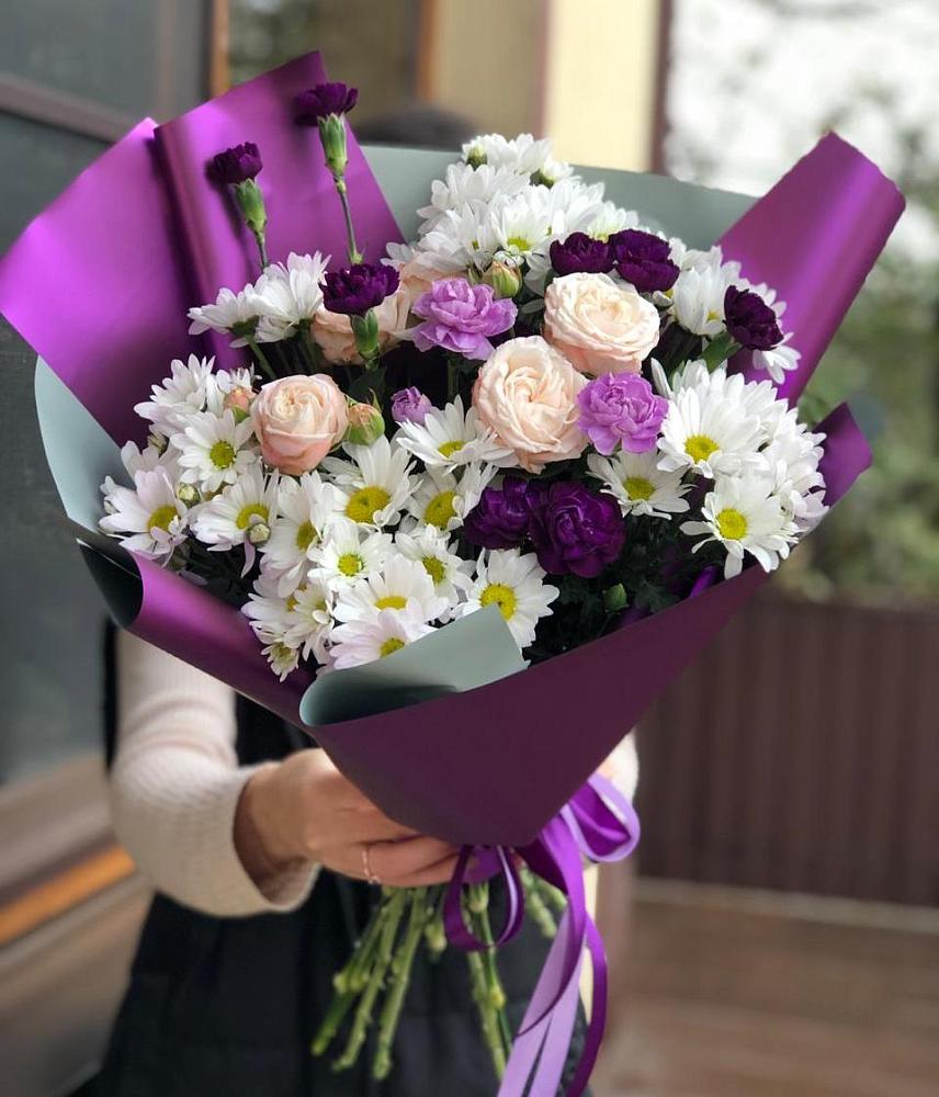 Букет цветов из: Хризантемы, Гвоздики и Розы в Соколовом