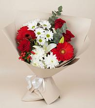 Букет цветов из:  Розы, Хризантемы, Герберы и Лилии в Соколовом