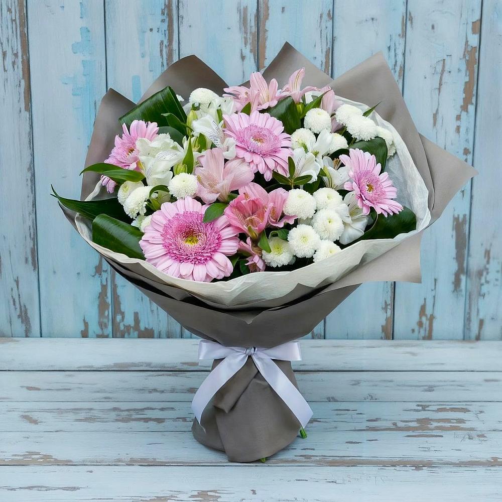 Букет цветов из: Герберы, Альстромерии и Хризантемы в Соколовом